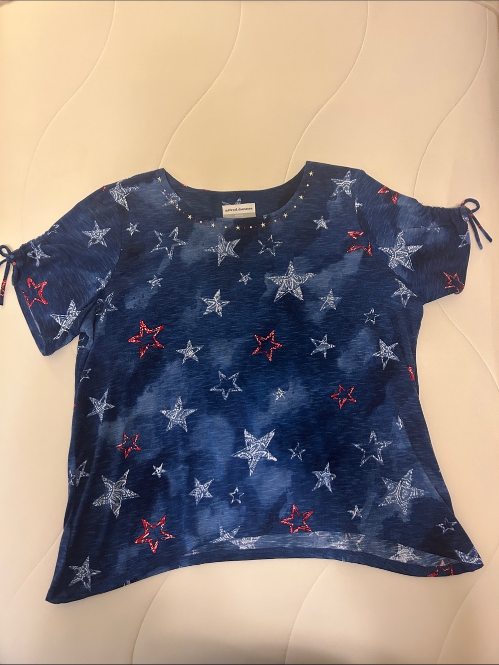Alfred Dunner 4th of July red, white, and blue stars shirt, blouse petite NWOT